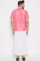 Solid Pink Shirt and Mundu for Casual Wear