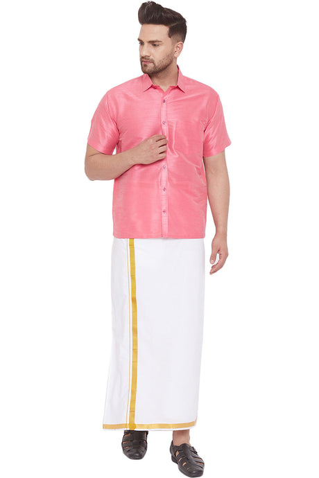 Buy Art Silk Solid Shirt and Mundu in Pink