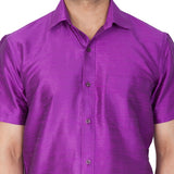 Men's Cotton Art Silk Solid Ethnic Shirt In Purple