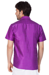 Men's Cotton Art Silk Solid Ethnic Shirt In Purple