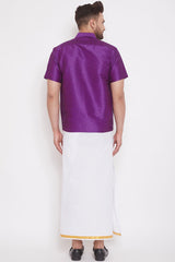 Solid Purple Shirt and Mundu for Casual Wear