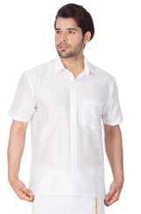 Men's Cotton Art Silk Solid Ethnic Shirt In White