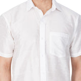 Men's Cotton Art Silk Solid Ethnic Shirt In White