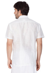 Men's Cotton Art Silk Solid Ethnic Shirt In White