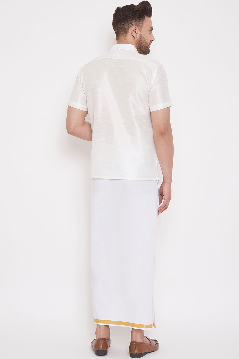 Solid White Shirt and Mundu for Casual Wear