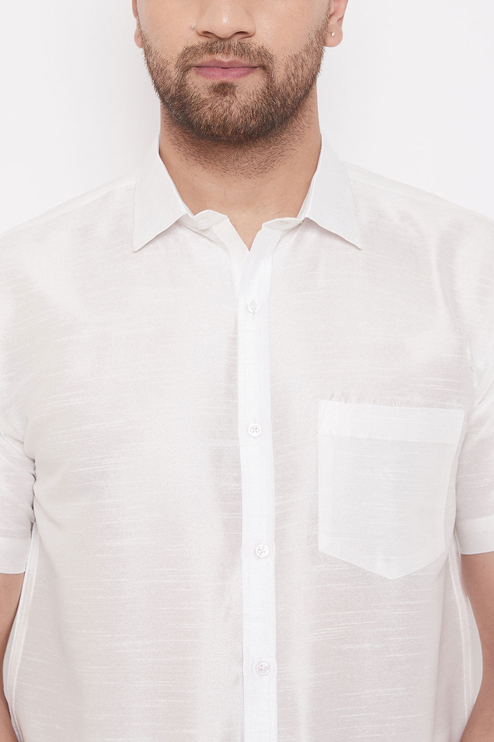 Designer Art Silk White Shirt and Lungi