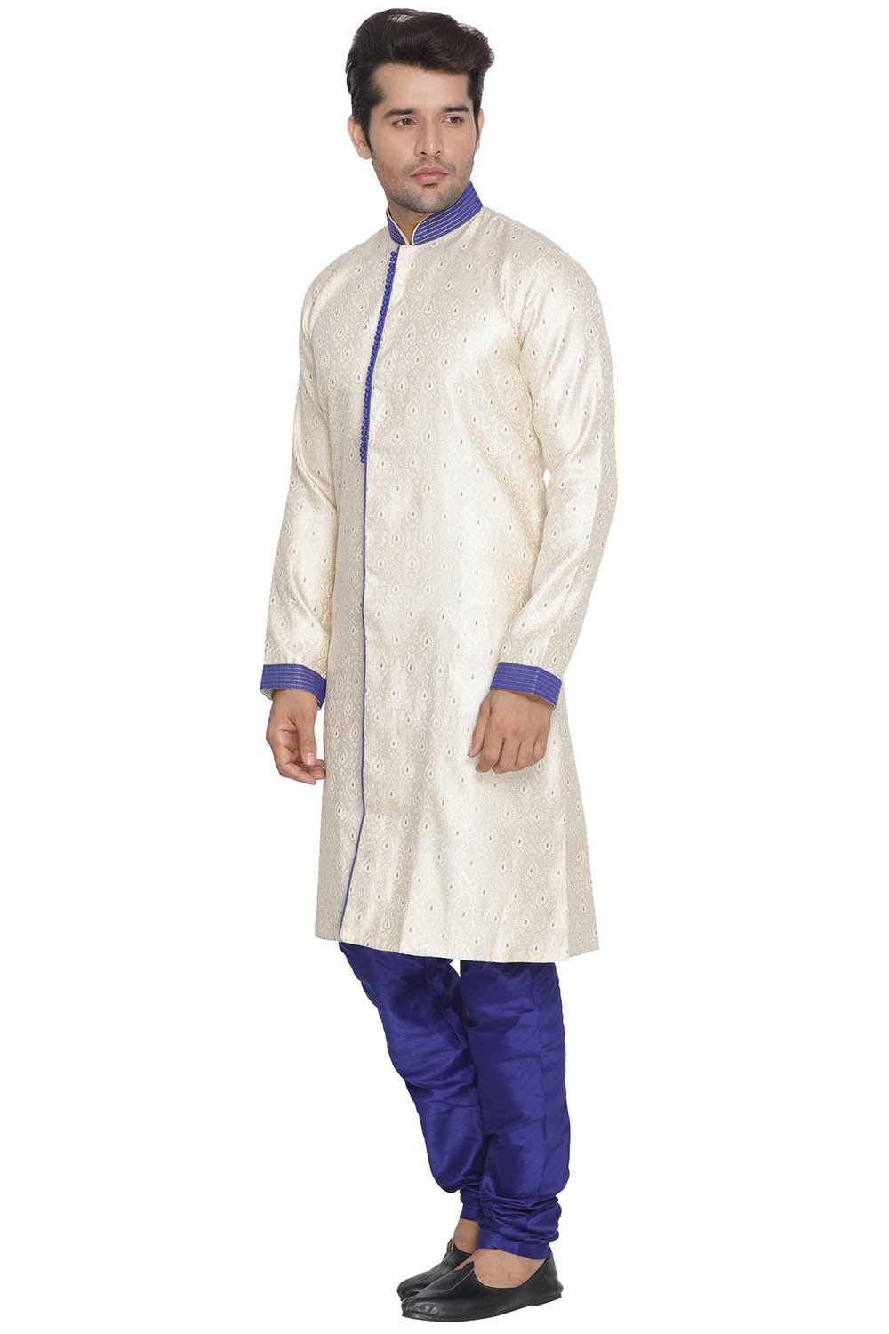 Men's Cotton Art Silk Sherwani Set In Blue