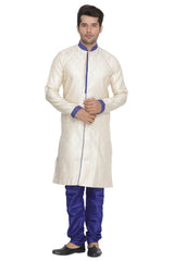 Men's Cotton Art Silk Sherwani Set In Blue