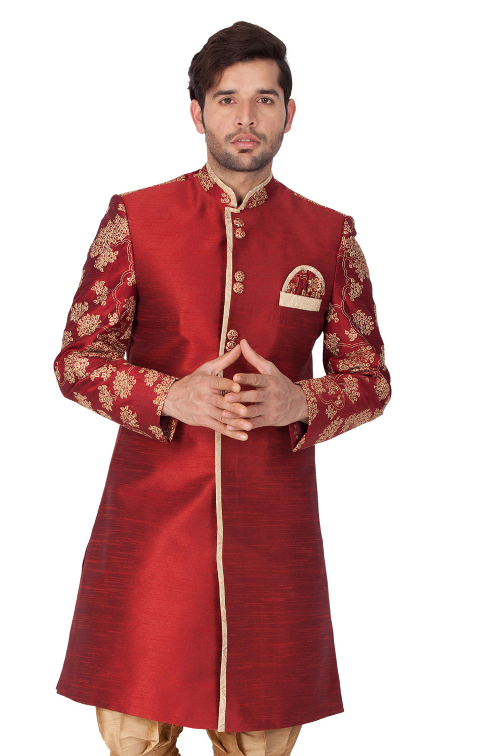 Men's Cotton Art Silk Sherwani Only Top In Maroon