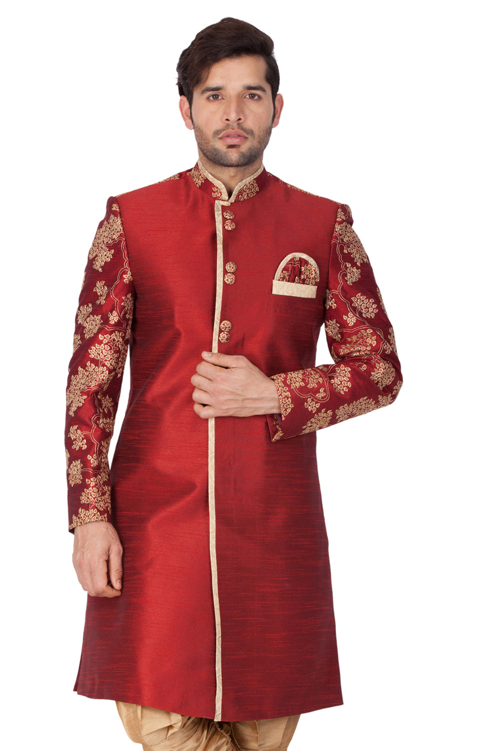 Men's Cotton Art Silk Sherwani Only Top In Maroon