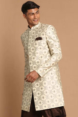 Men's Beige Color Silk Blend Sherwani Only Top