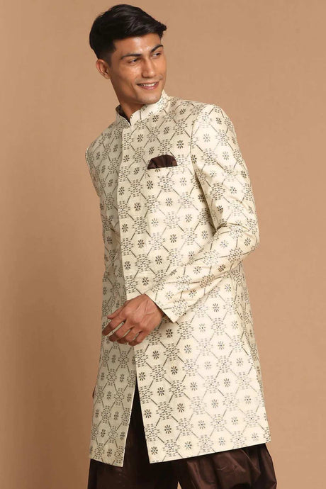 Men's Beige Color Silk Blend Sherwani Only Top