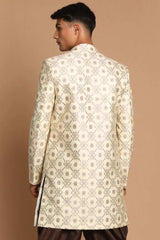 Men's Beige Color Silk Blend Sherwani Only Top