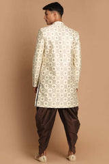 Men's Beige And Coffee Silk Blend Royal Looking Sherwani Set