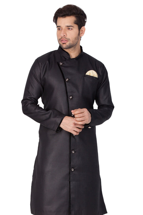 Men's Cotton Art Silk Sherwani Only Top In Black