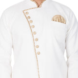 Men's Cotton Blend Solid Sherwani Style Kurta Set in White