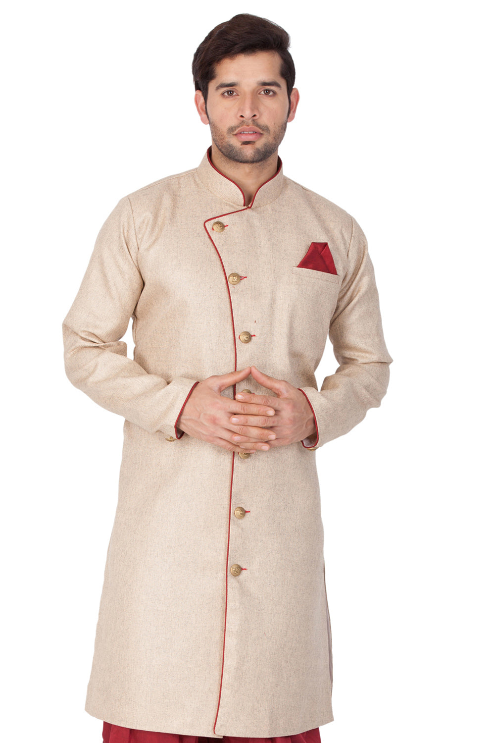 Men's Cotton Art Silk Sherwani Only Top In Beige