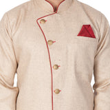 Men's Cotton Blend Solid Sherwani Style Kurta Set in Beige
