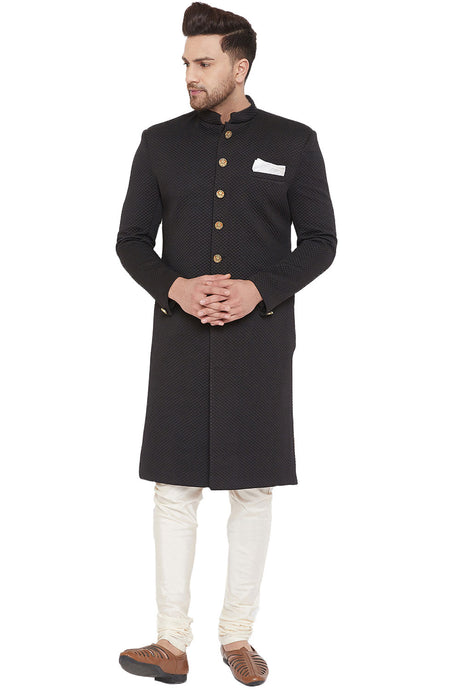 Buy Men's Art Silk Solid Sherwani Set in Black