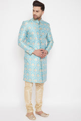 Buy Men's Sherwani Set in Aqua