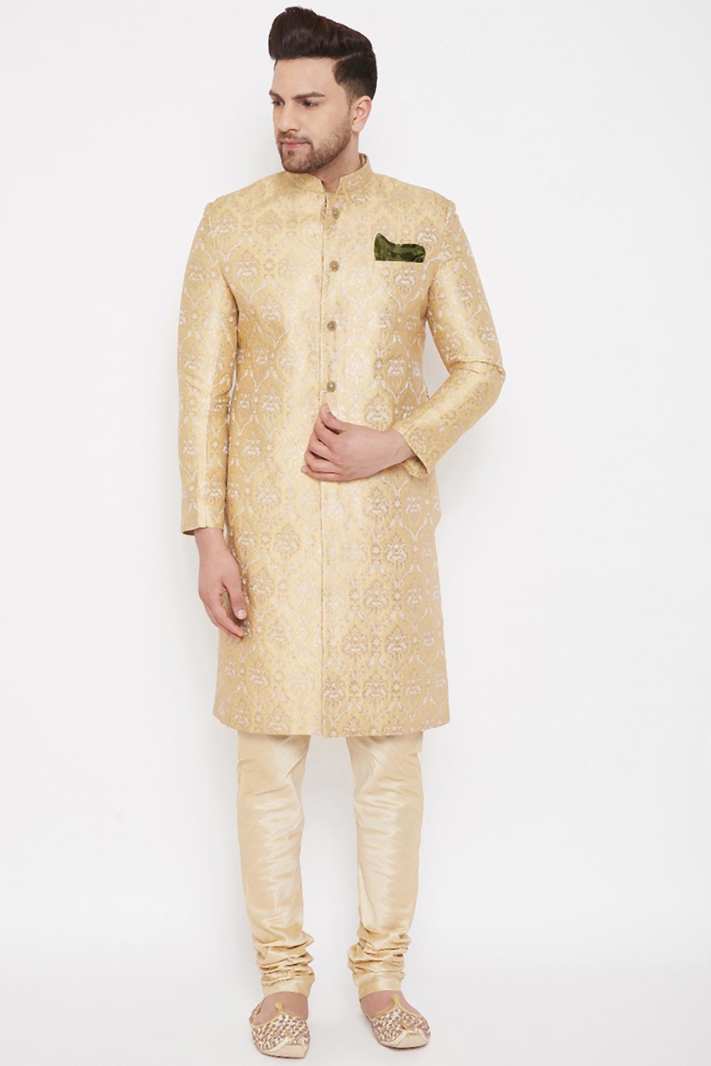 Shop Gold Woven Design Sherwani Set Online For Men