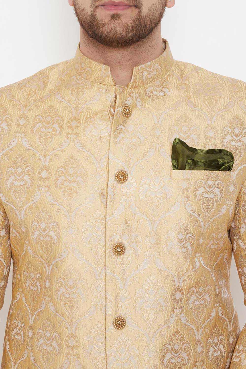 Buy Men's Woven Design Sherwani Set in Gold
