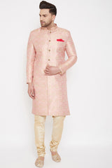 Shop Pink Woven Design Sherwani Set Online For Men