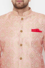 Buy Men's Woven Design Sherwani Set in Pink