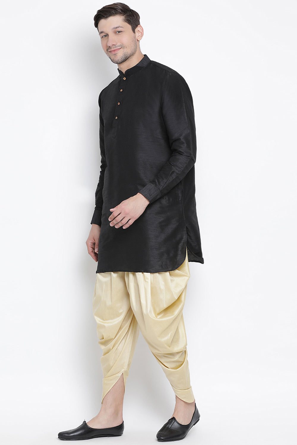 Men's Cotton Art Silk Kurta Set In Black