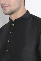 Men's Cotton Art Silk Kurta Set In Black