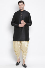 Men's Cotton Art Silk Kurta Set In Black