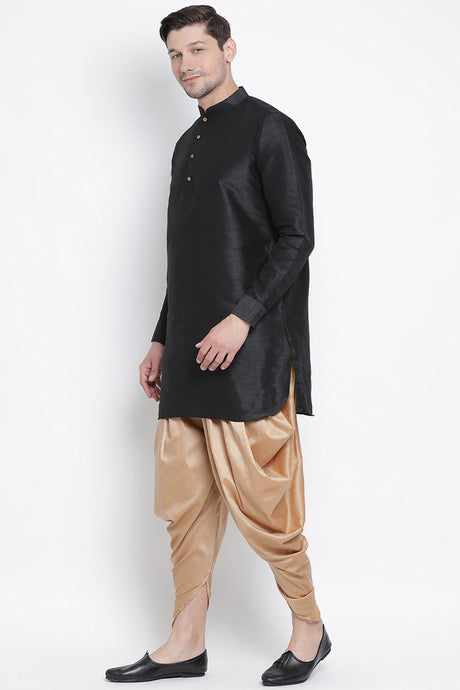 Men's Cotton Art Silk Kurta Set In Black