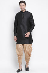 Men's Cotton Art Silk Kurta Set In Black