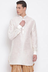 Cream Blended Silk U Kurta for Men's