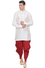 Buy Men's Art Silk Solid Kurta and Dhoti Set in White