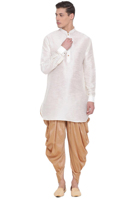 Buy Men's Art Silk Solid Kurta and Dhoti Set in White