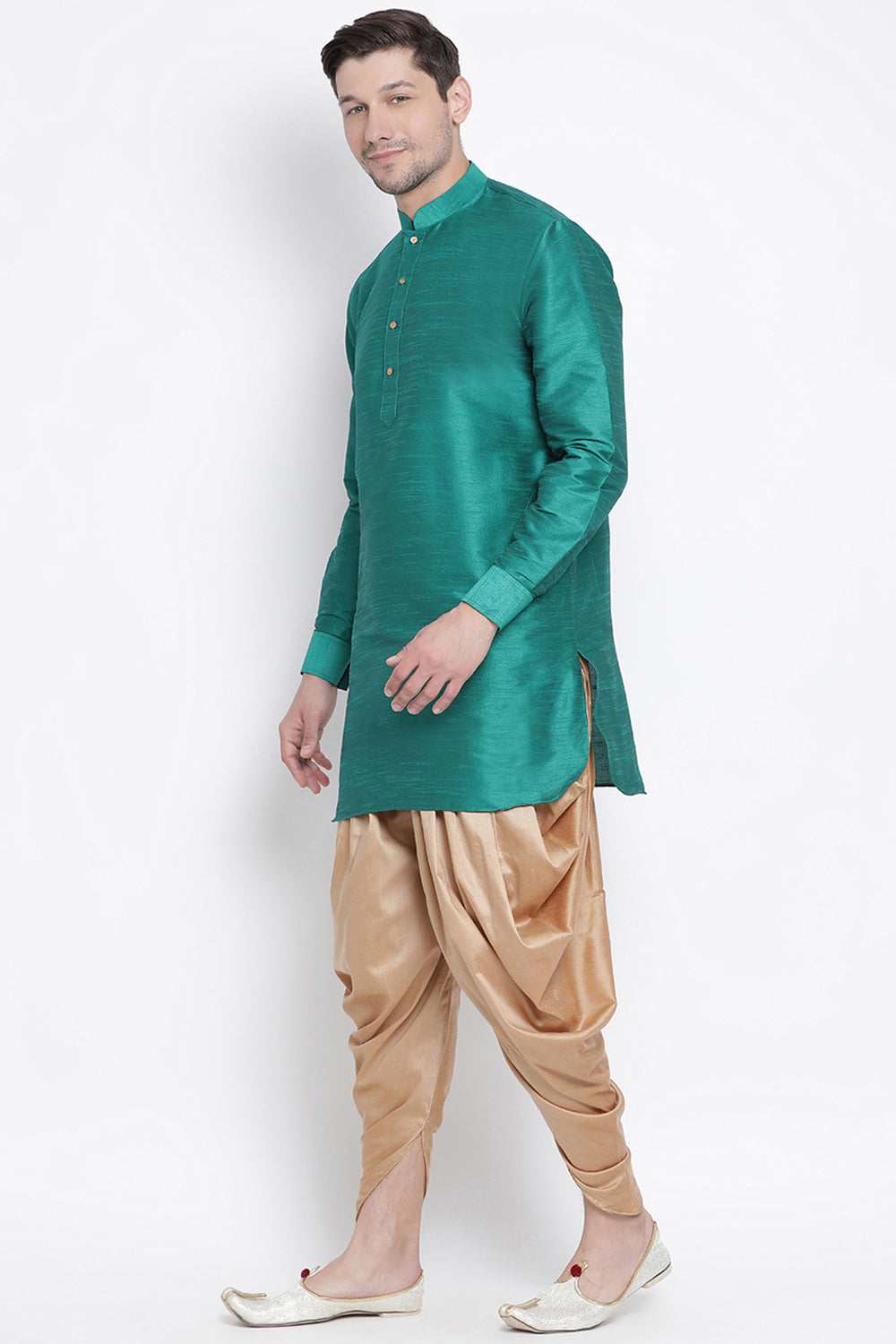 Men's Cotton Art Silk Kurta Set In Green