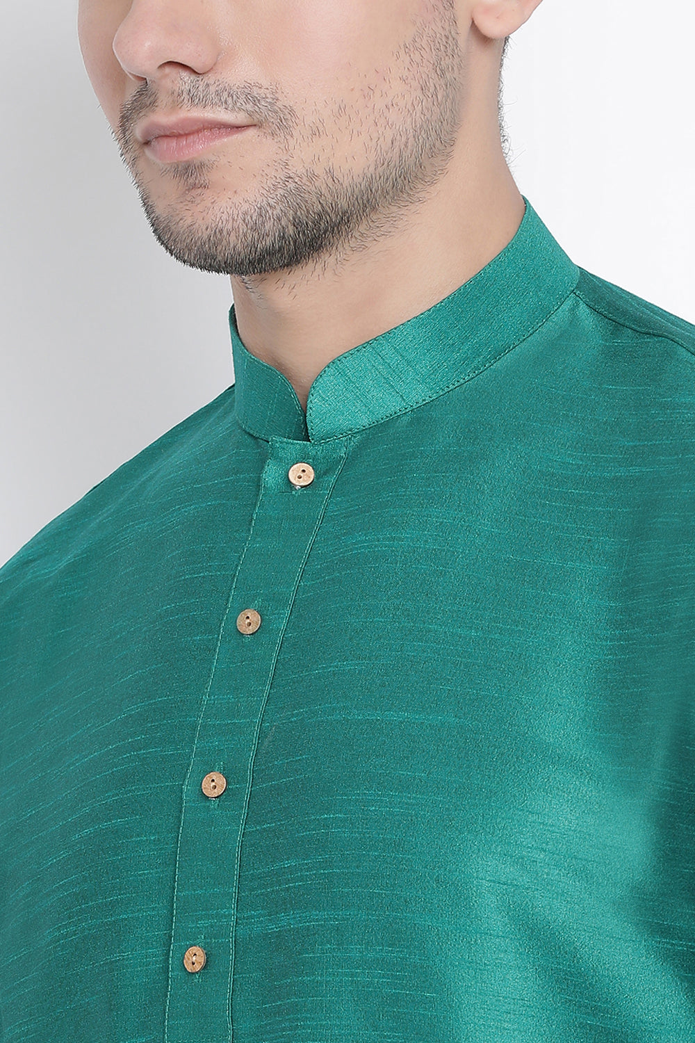 Men's Cotton Art Silk Kurta Set In Green