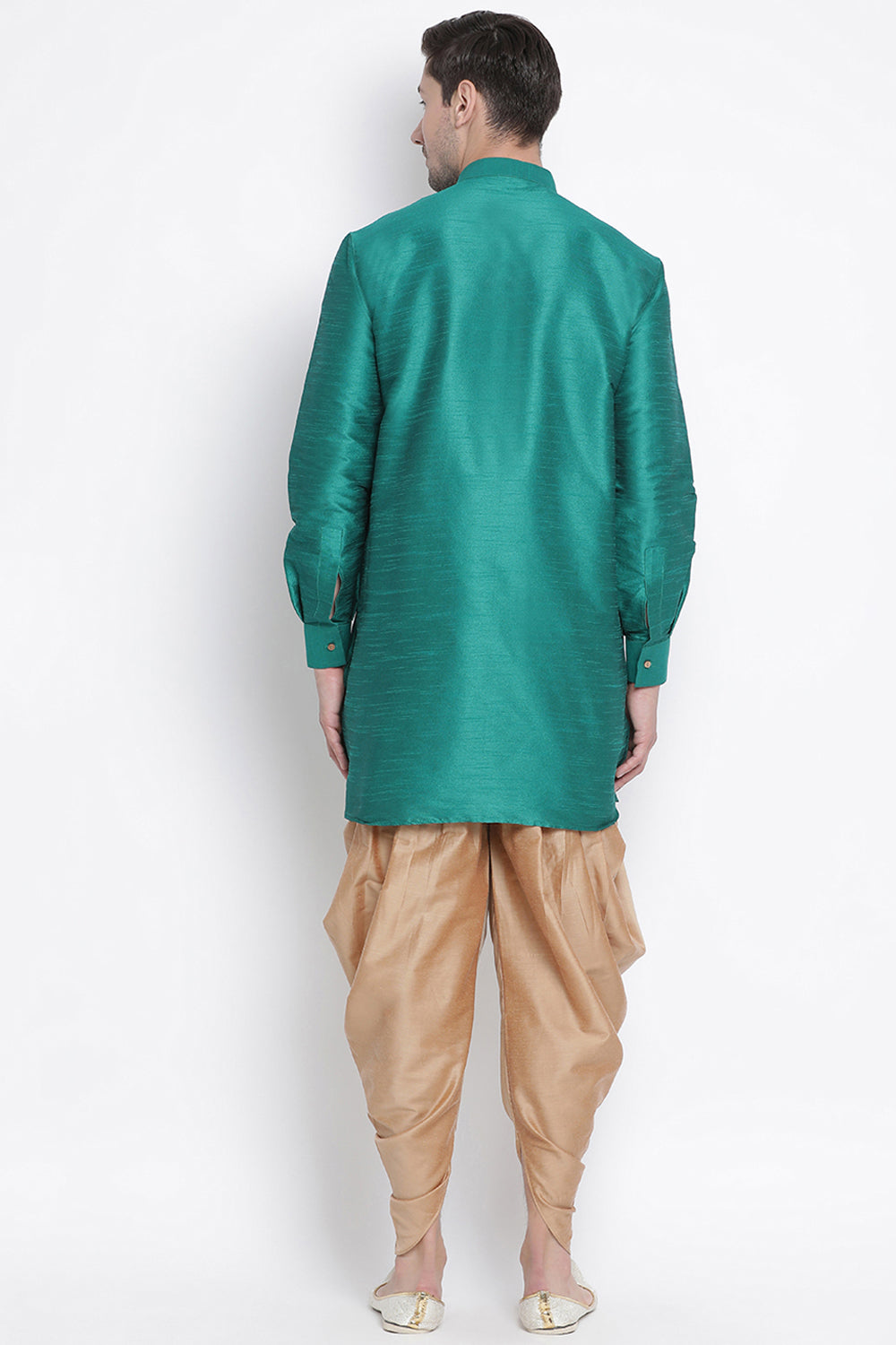 Men's Cotton Art Silk Kurta Set In Green