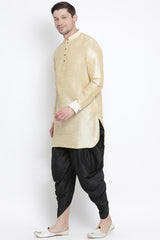 Men's Cotton Art Silk Kurta Set In Gold