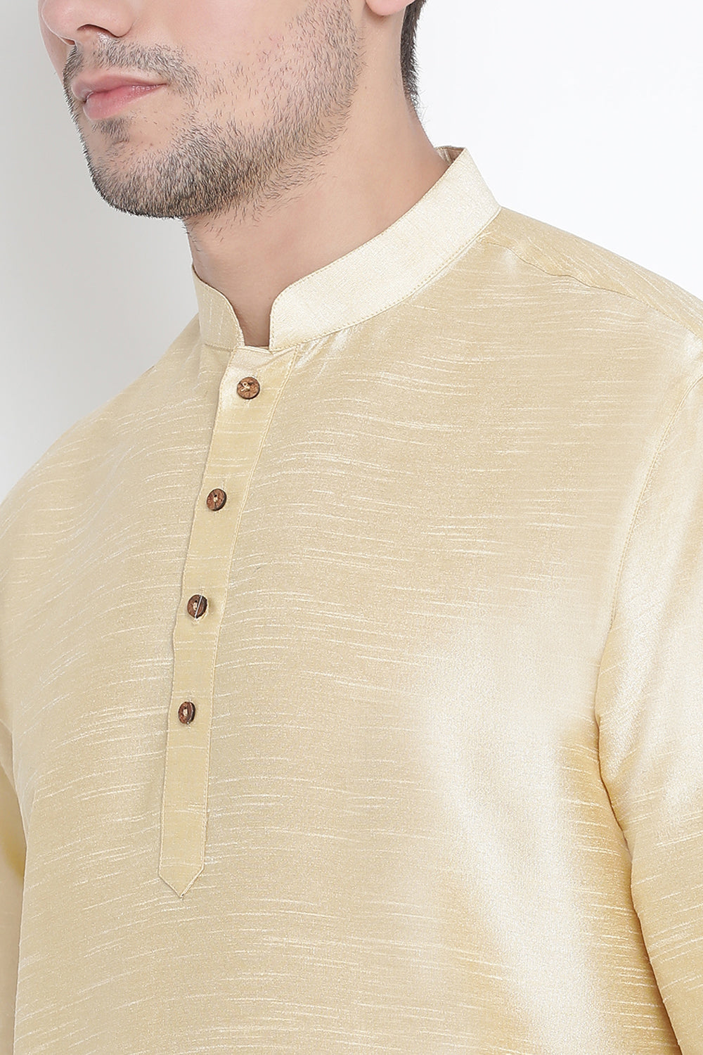 Men's Cotton Art Silk Kurta Set In Gold