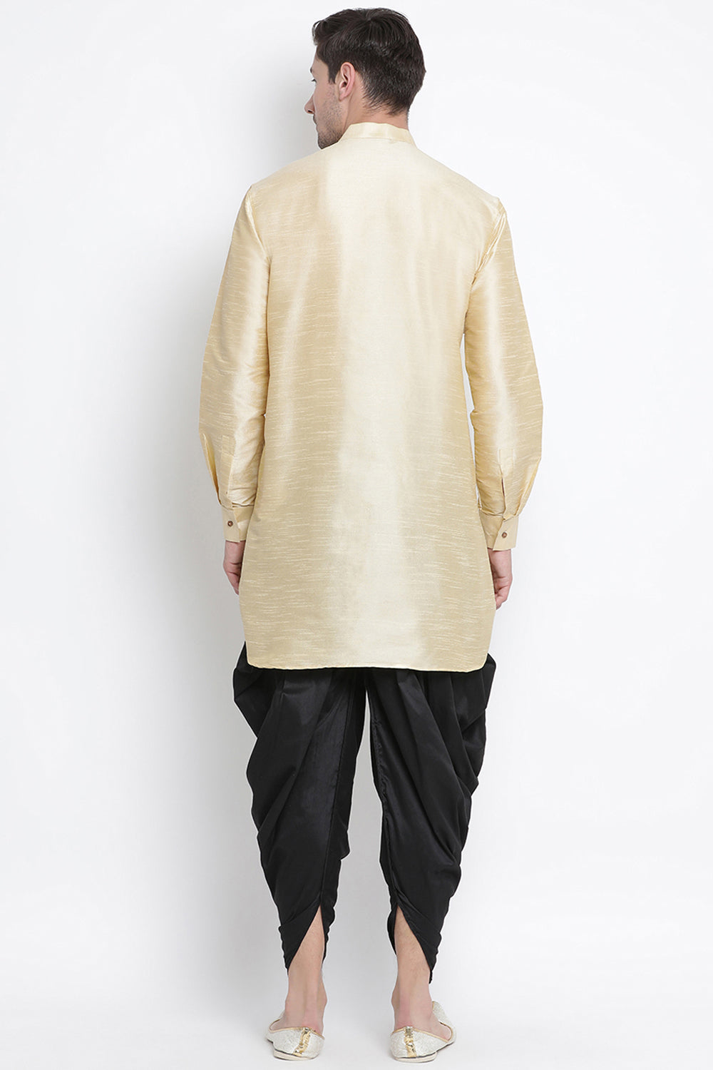 Men's Cotton Art Silk Kurta Set In Gold