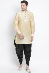 Men's Cotton Art Silk Kurta Set In Gold