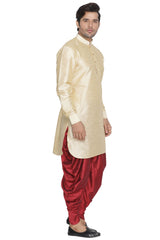 Men's Cotton Art Silk Kurta Set In Gold