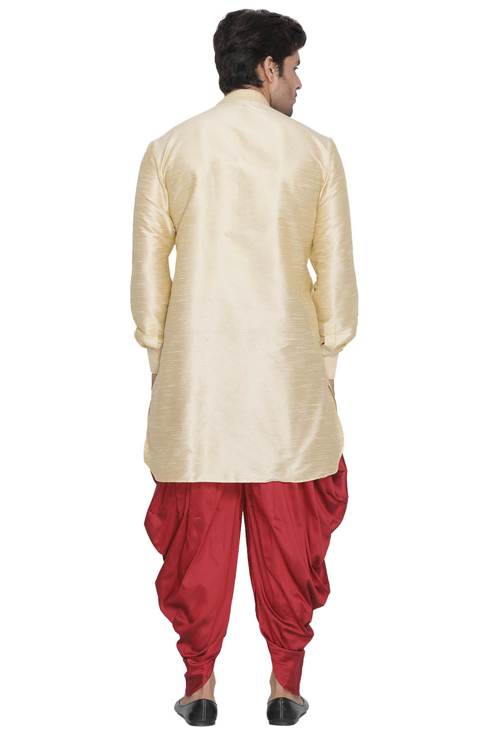 Men's Cotton Art Silk Kurta Set In Gold