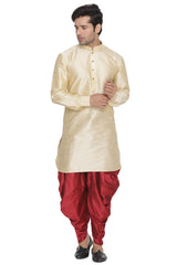 Men's Cotton Art Silk Kurta Set In Gold