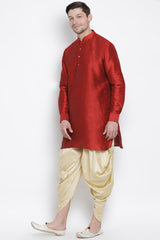 Men's Cotton Art Silk Kurta Set In Maroon