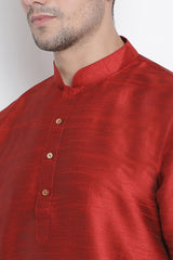 Men's Cotton Art Silk Kurta Set In Maroon