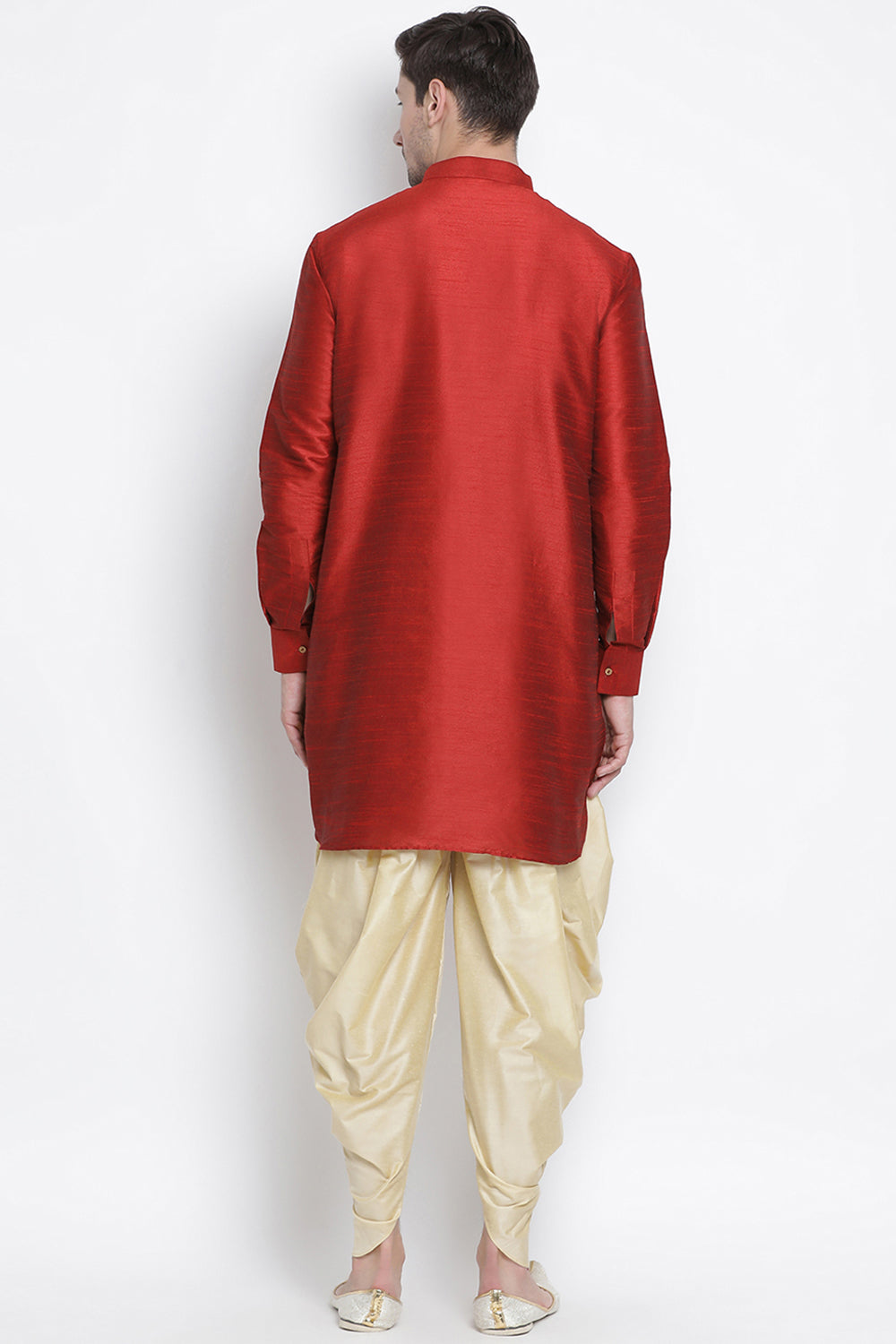 Men's Cotton Art Silk Kurta Set In Maroon