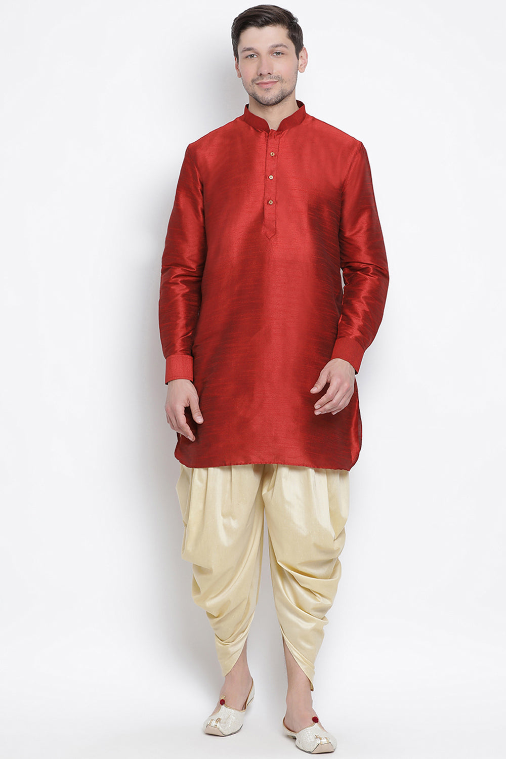 Men's Cotton Art Silk Kurta Set In Maroon